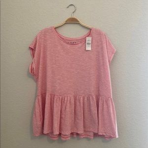 NWT • LOFT Pink Striped Baby Doll Shirt • Large